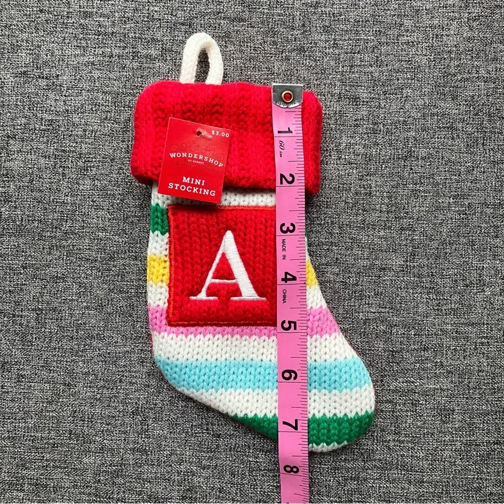 Wondershop Target Knit Mini Stocking 8” Rainbow Multi Stripe Monogram Initial A